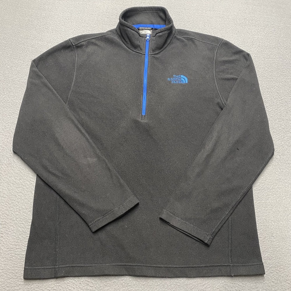 North Face Pullover Mens Medium Black Blue‎ Fleece Quarter Zip Outdoors Hiking
